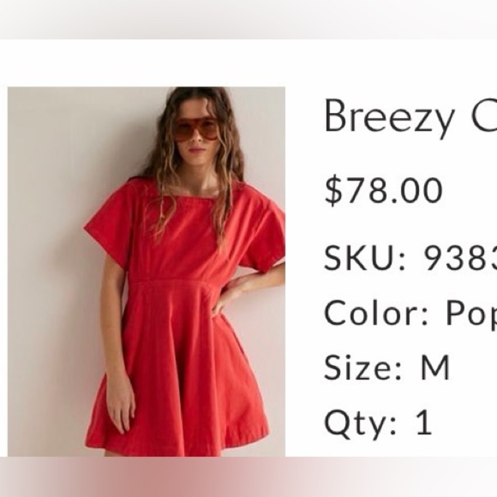 Red Free People Short-Sleeve Mini Dress